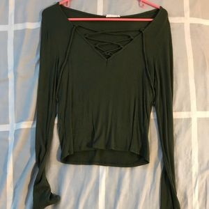 Olive Green Lace Up Top